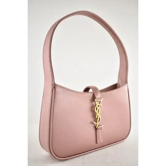 Saint Laurent Mini Le 5 A 7 Hobo Dragee Pink Satin Gold YSL Logo Top Handle Bag - Picture 6 of 16